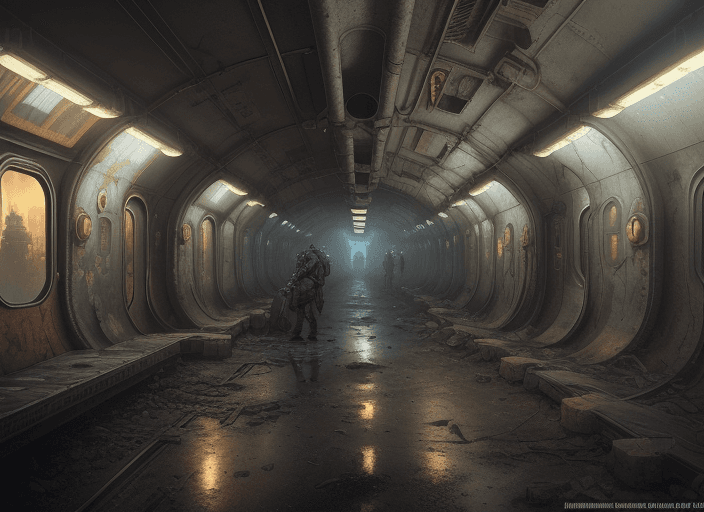 AI generated: painting of a post scenery at metro lowest level, underground, dark, rails, ultra realistic, concept...