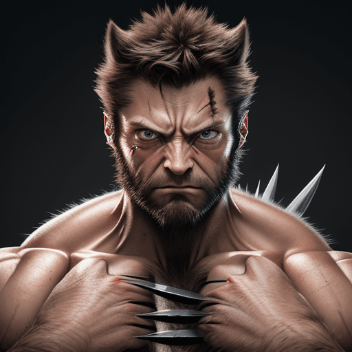 AI generated: Hyper-realistic digital portrait of Logan, aka Wolverine, rendered with Dan Hipp's trademark blend o...