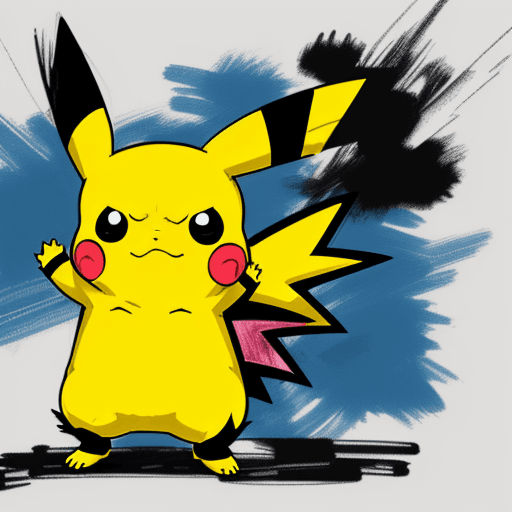 AI generated: pokemon pikachu, active pose, anime, scetch, nvinkpunk, abstract brush strokes, heavy lines, HDR Neo...