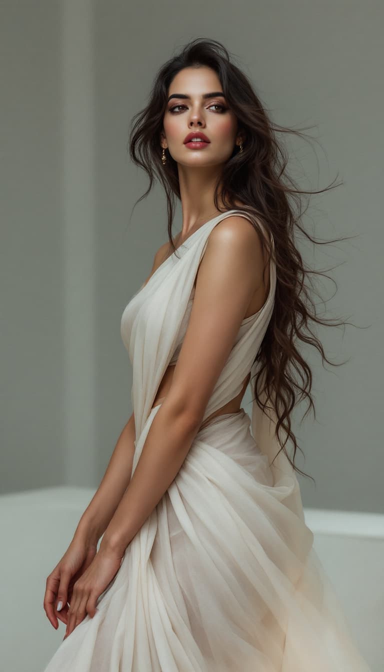 AI generated: push up view of Liv Tyler, wearing saree, front side zoom ultra 