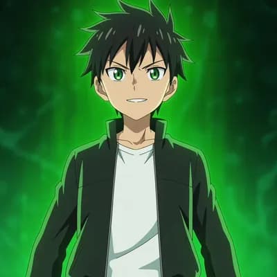 AI generated video: Anime image a boy looking attitude is Aura glowing in green colour