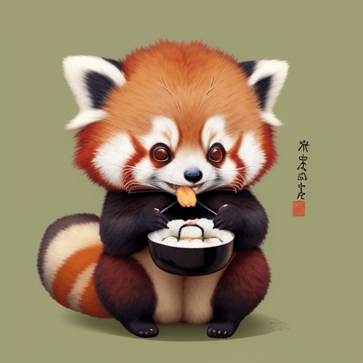 AI generated: red panda, cute appearance, docile character, big eyes, round ears, flat face, thick tail, vivid, fu...