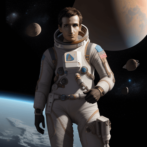 AI generated: An adventurous human character wearing an advanced space exploration suit, exploring uncharted plane...