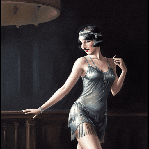 AI generated: a sensational watercolour image of a beautiful flapper 1920s; dancint the charleston; in a smokey ol...
