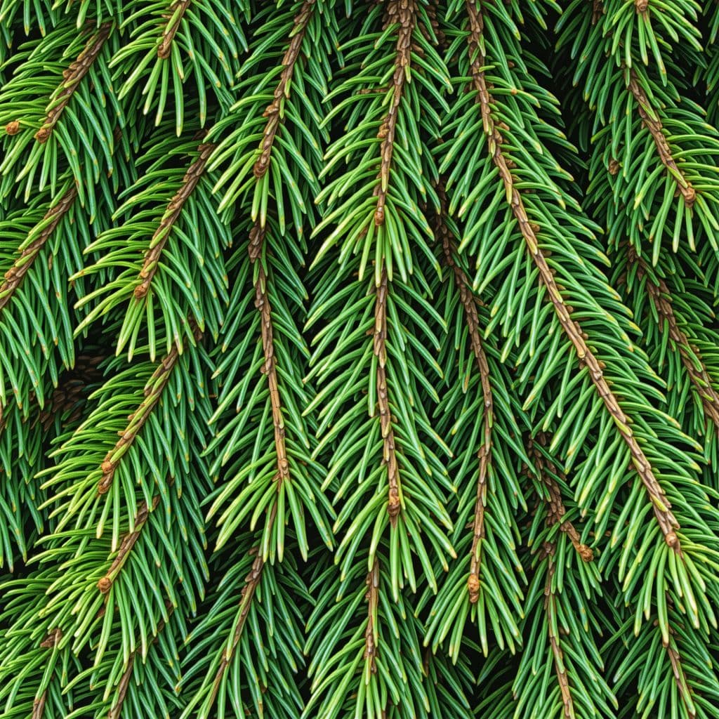 AI generated: a close up of a pine tree with a lot of needles, a macro photograph by Adam Szentpétery, trending on...