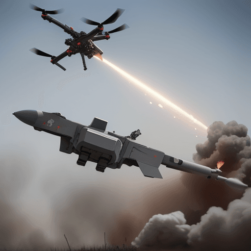 AI generated: Intense Air Conflict Between Ukraine and Russia with Drones and Missiles, show a war scenario