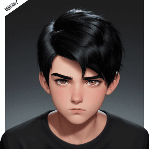 AI generated: Disney pixar style animated cover with one boy with black middle part hair and black sweat shirt