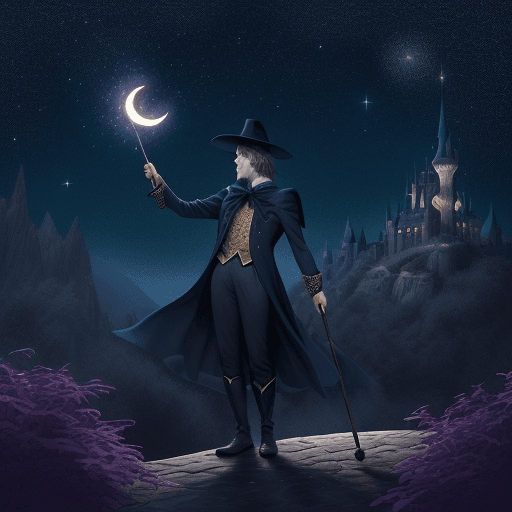 AI generated: wizardly figure, young man, navigating the night on a broomstick ::5
starry night sky, crescent moon...