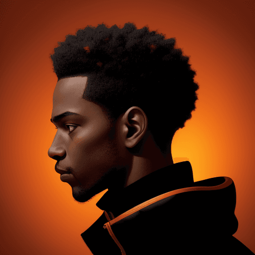 AI generated: photography, portrait of contrast, profile silhouette of a black man, vibrant orange backdrop, visua...