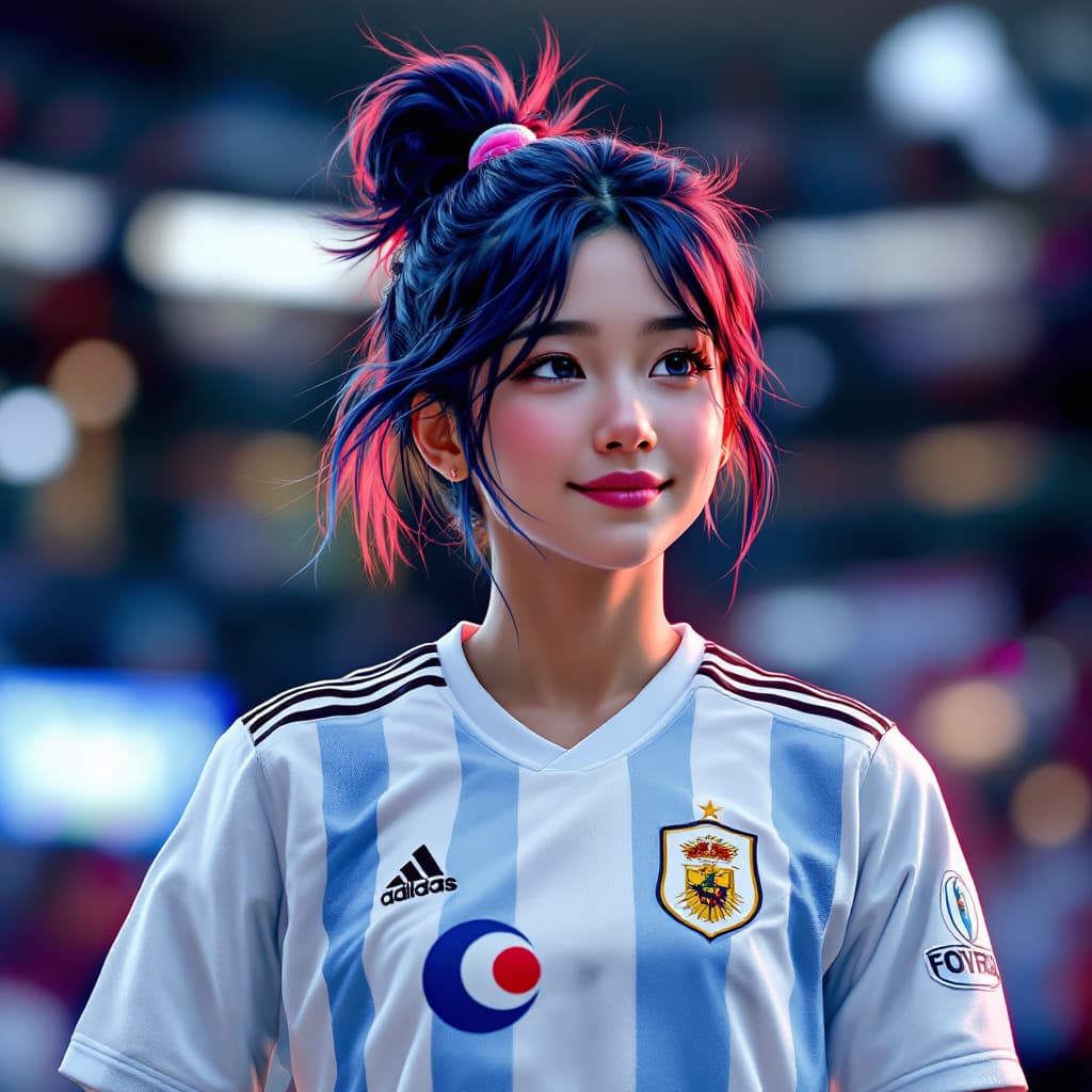 AI generated: Jo yuri wearing Argentinian football jersey, highest quality, 8k