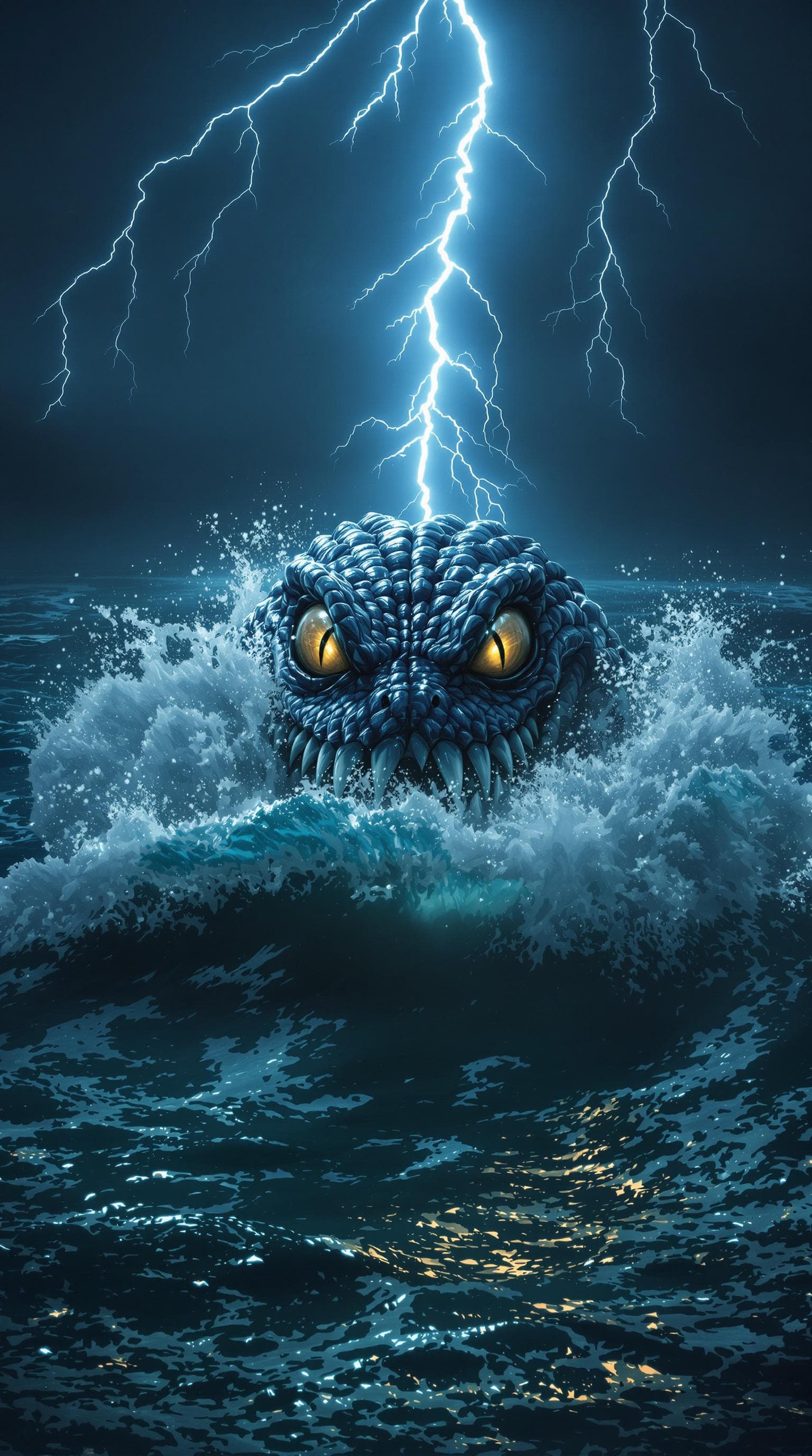 AI generated: cinematic SHOT: 
OPEN OCEAN. LARGE KRAKEN sea monster EMERGING FROM THE OCEAN DEPTHS WITH ITS LARGE ...
