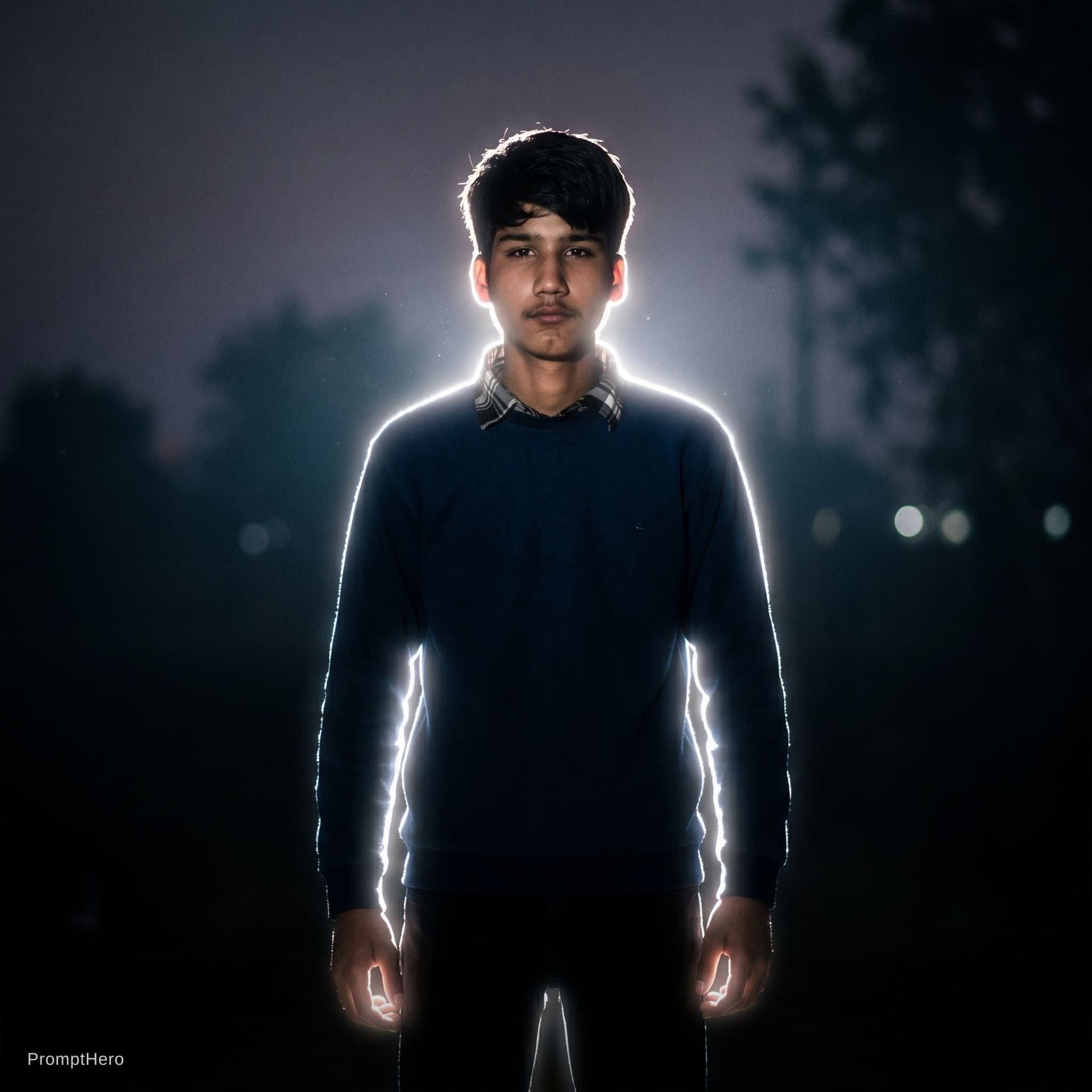 AI generated: Create a dark moody nighttime atmosphere with a deep muted background fading into near-black shadows...