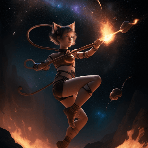 AI generated: cinematic portrait of a young beautiful and cute female with a monkey's tail, small kitty ears and c...