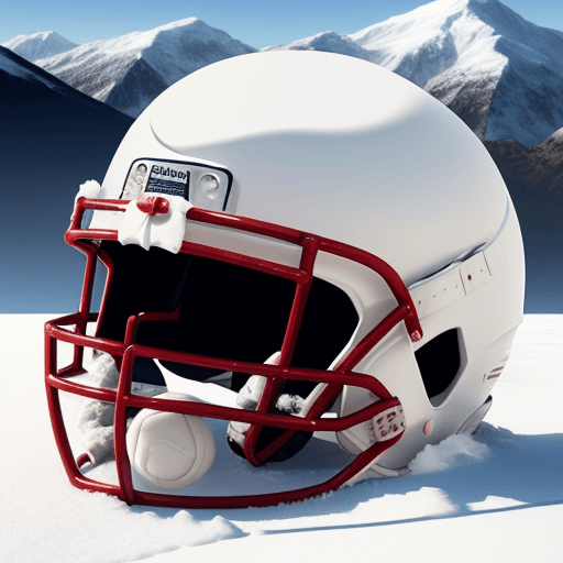 AI generated: Snowy mountain peaks in the shape of an American football player's helmet