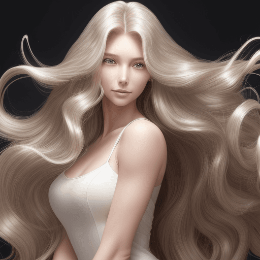 AI generated: A high-resolution photo of a female model possessing long, flowing hair with a healthy shine. Her ha...