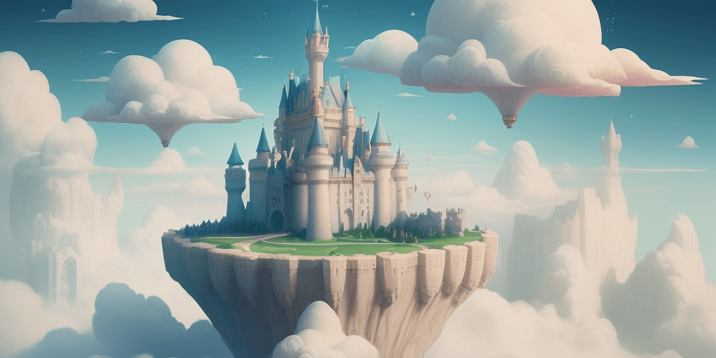 AI generated: UI/UX, pinterest, web 3D illustration, imaginative person, creating with fantasy scene, clouds, cast...