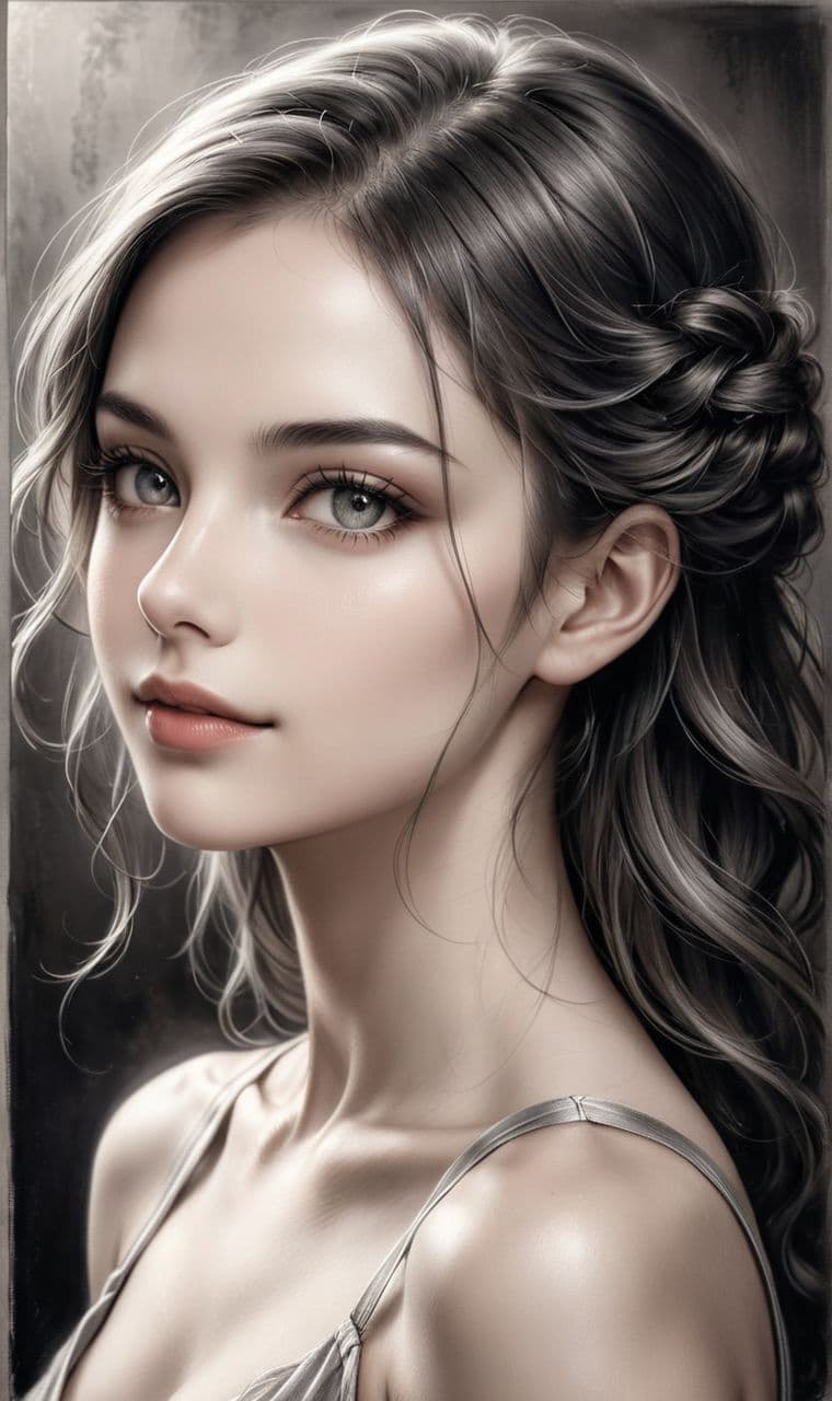AI generated: Charcoal sketch portrait inspired by Renaissance aesthetics, Overall, no color was used, but the ski...