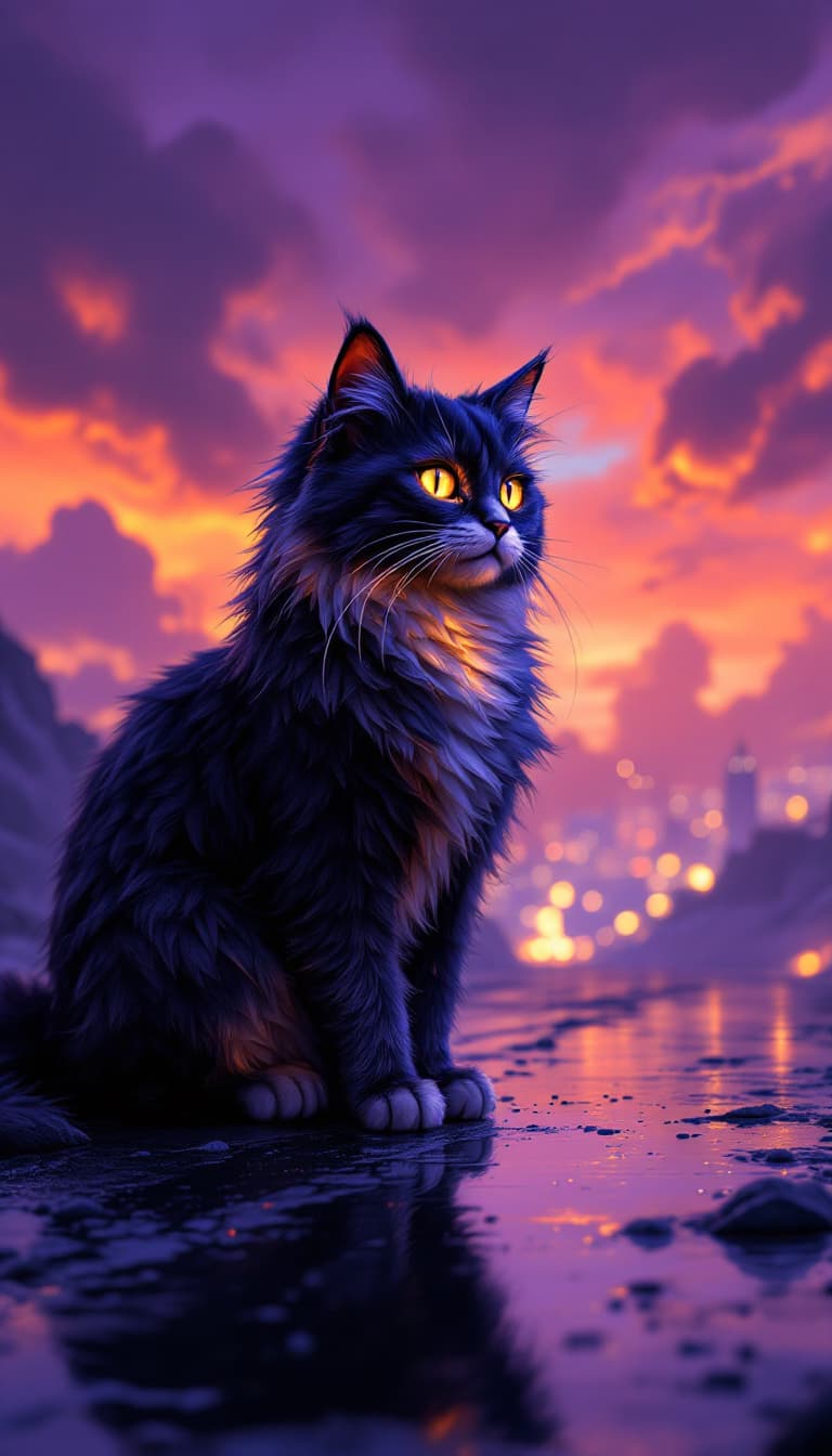 AI generated: A unique hybrid creature merging the elegance of an Angora cat with design of a Porsche 911 black fo...