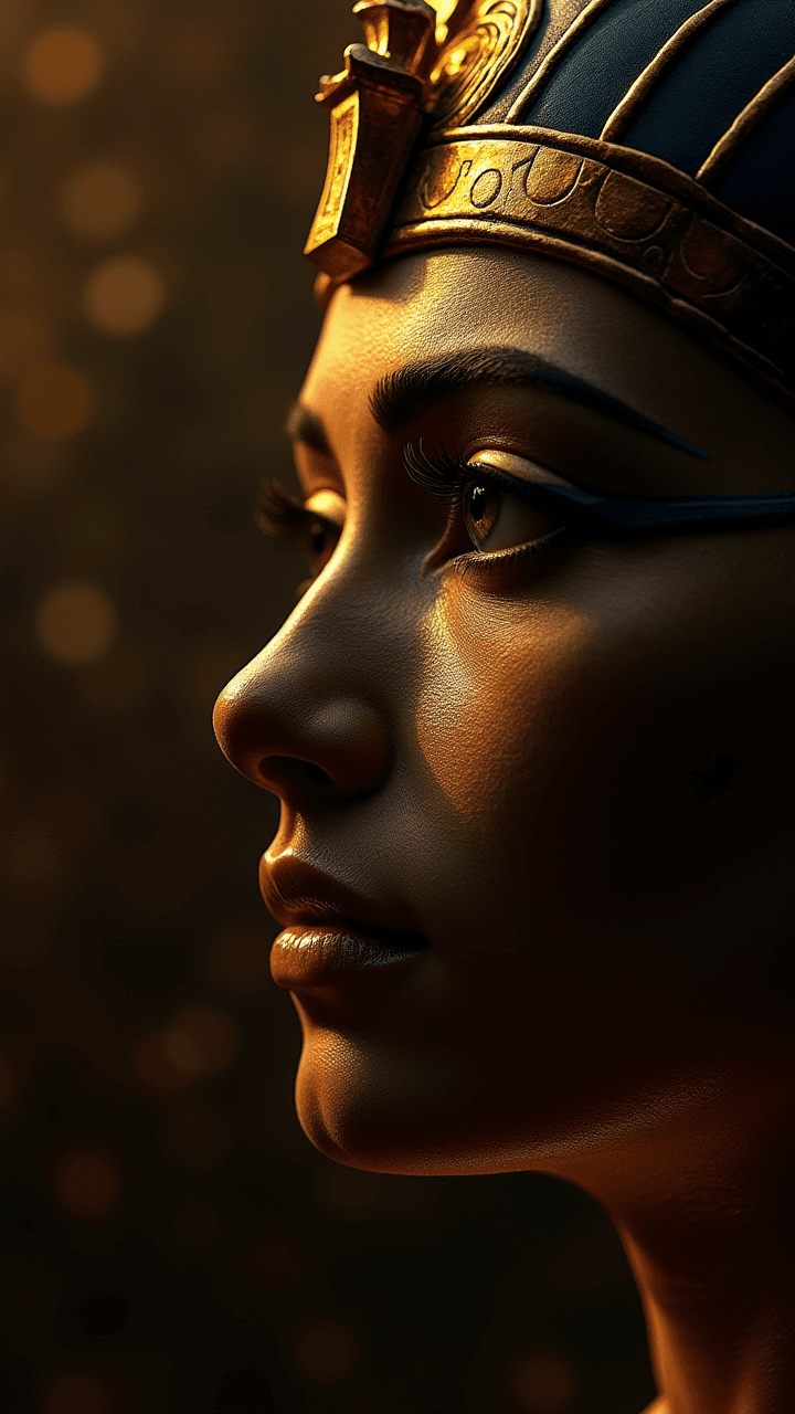 AI generated: profile image, dark epic background, gorgeous lifelike, golden design, cleopatra, cinematic, insane ...