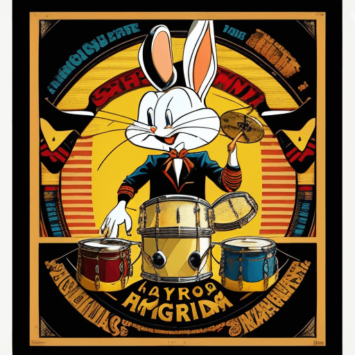 AI generated: a poster depicting the famous bugs bunny with a drum, in the style of maximalist, americana iconogra...