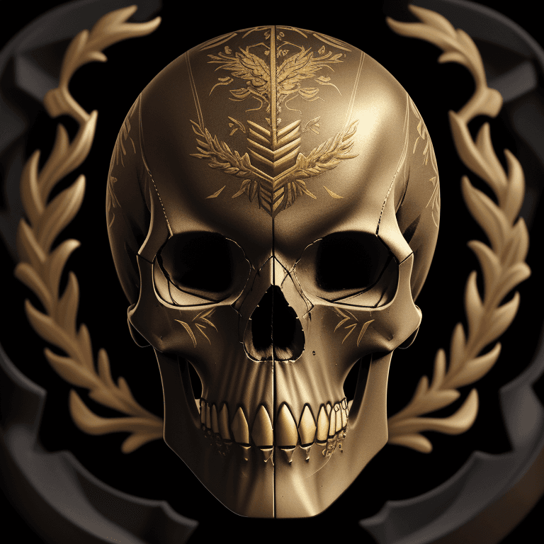 AI generated: Gold silver iron Intarsia  skull photographic cinematic