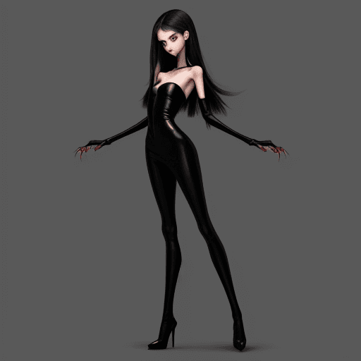 AI generated: ultra skinny girl with long black curved claws, long ultra slim legs, in high heels