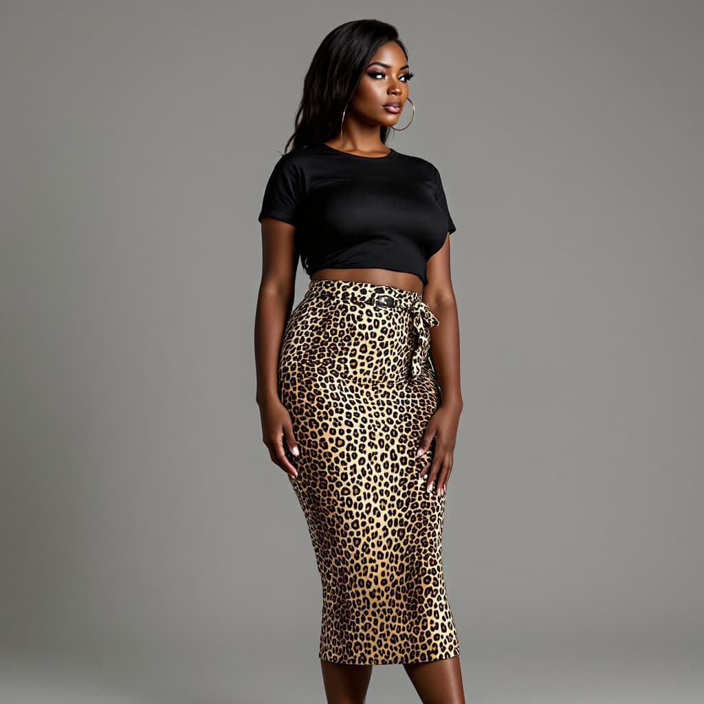 AI generated: Generate the perfect image of a beautiful black slim thick woman with wide hips wearing a mid-length...