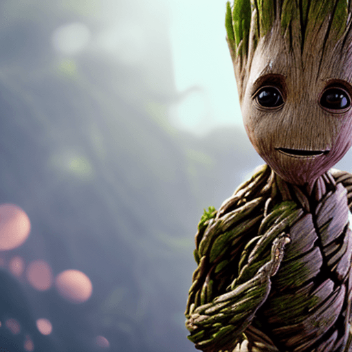 AI generated: Photo of a ultra realistic baby groot, dramatic light, pale sunrise, cinematic lighting, low angle, ...