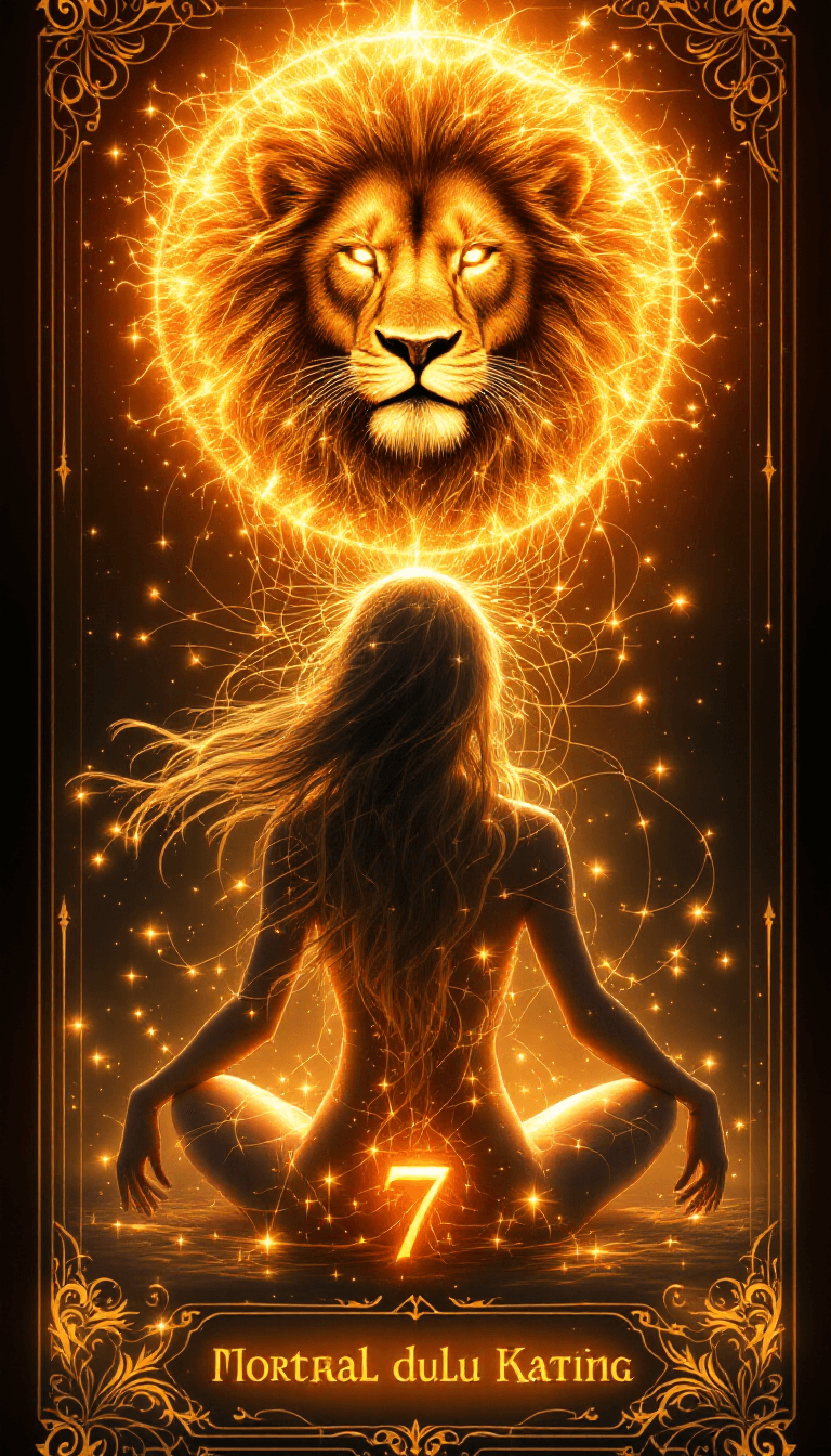 AI generated: /imagine prompt: A mystical and magical tarot card depicting a woman sitting in a lotus pose, facing...