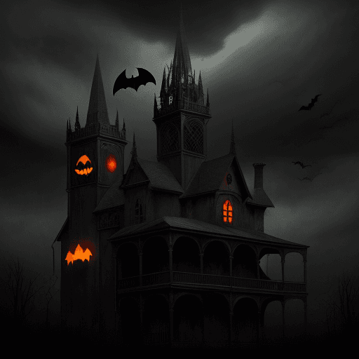 AI generated: GRAPHIC rusty color tones, muted dark colors, halloween , bats, spiderweb , medieval , gothic, dark,...