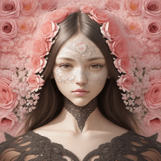 AI generated: Blend large flowers into intricate human faces, merging petals into soft features with elegance and ...