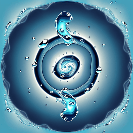 AI generated: Logo for a water company called Tepid Nirvana. Color scheme includes light and dark blues. Chilled c...