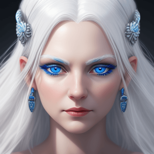 AI generated: Goddess close-up portrait, white hair, blue eyes, 8k