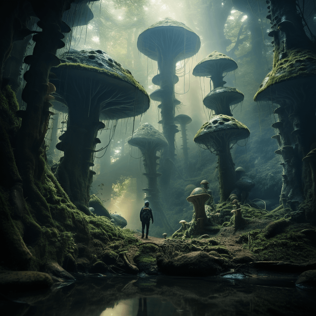 AI generated: blue moss in the forest, in the style of matthias grünewald, organic form, kazimierz dąbrowski, sver...