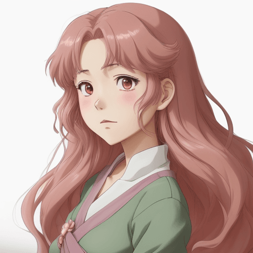 AI generated: studio ghibli anime, 真紅の天竺牡丹号／19歳娘,rose color heir,rose  color eye