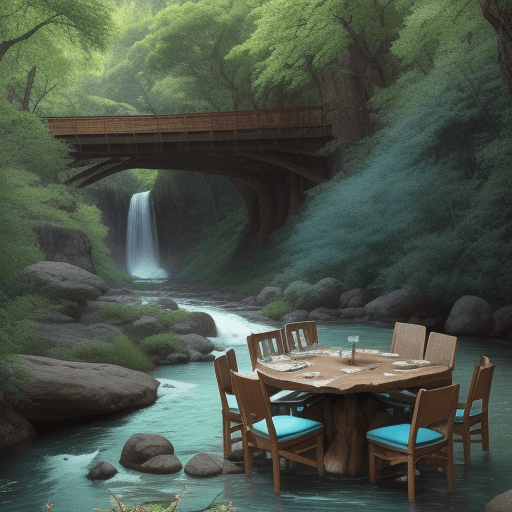 AI generated: wide meduim size with river with a waterfalls within a forest with ultra details hd high oak trees a...