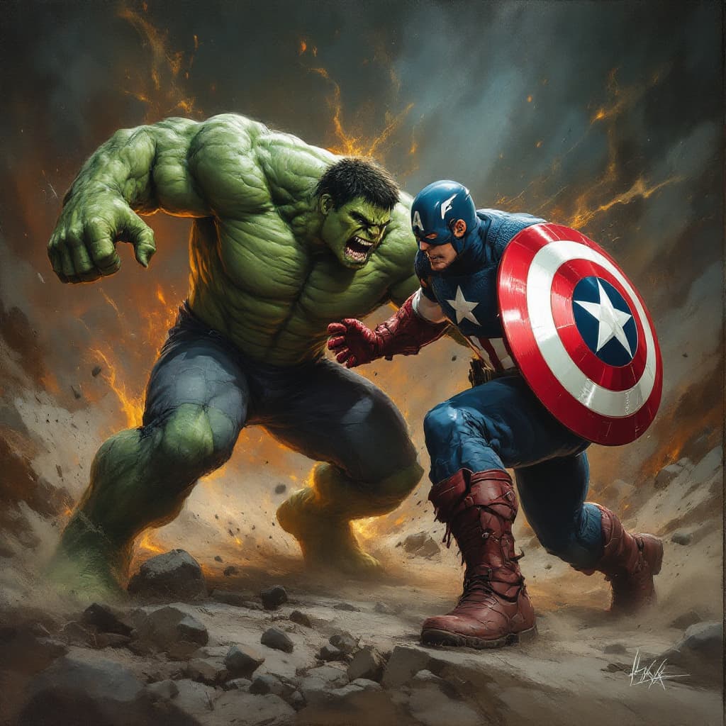 AI generated: captain america vs hulk --style raw
