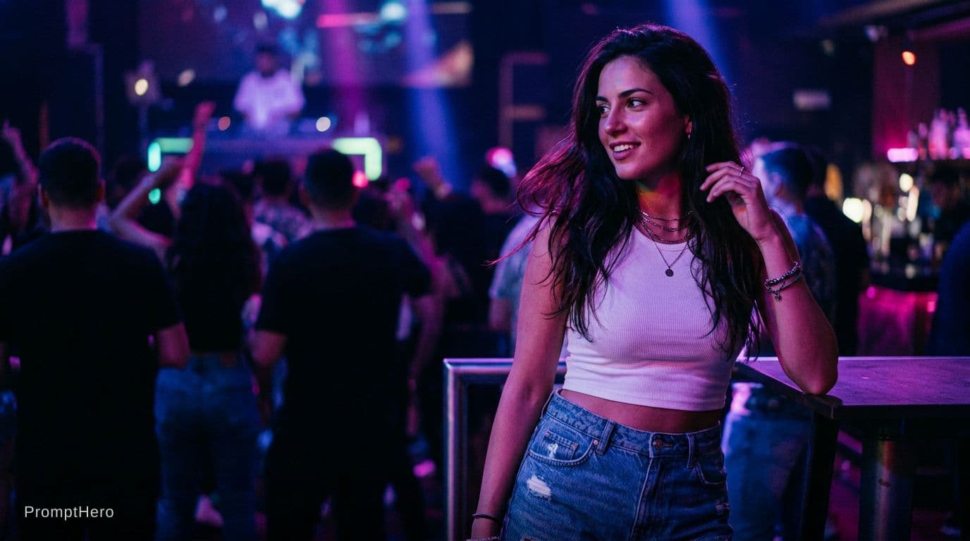 AI generated: {
  "prompt": "ultra realistic sexy woman in nightclub, wearing a very tight white crop top without ...