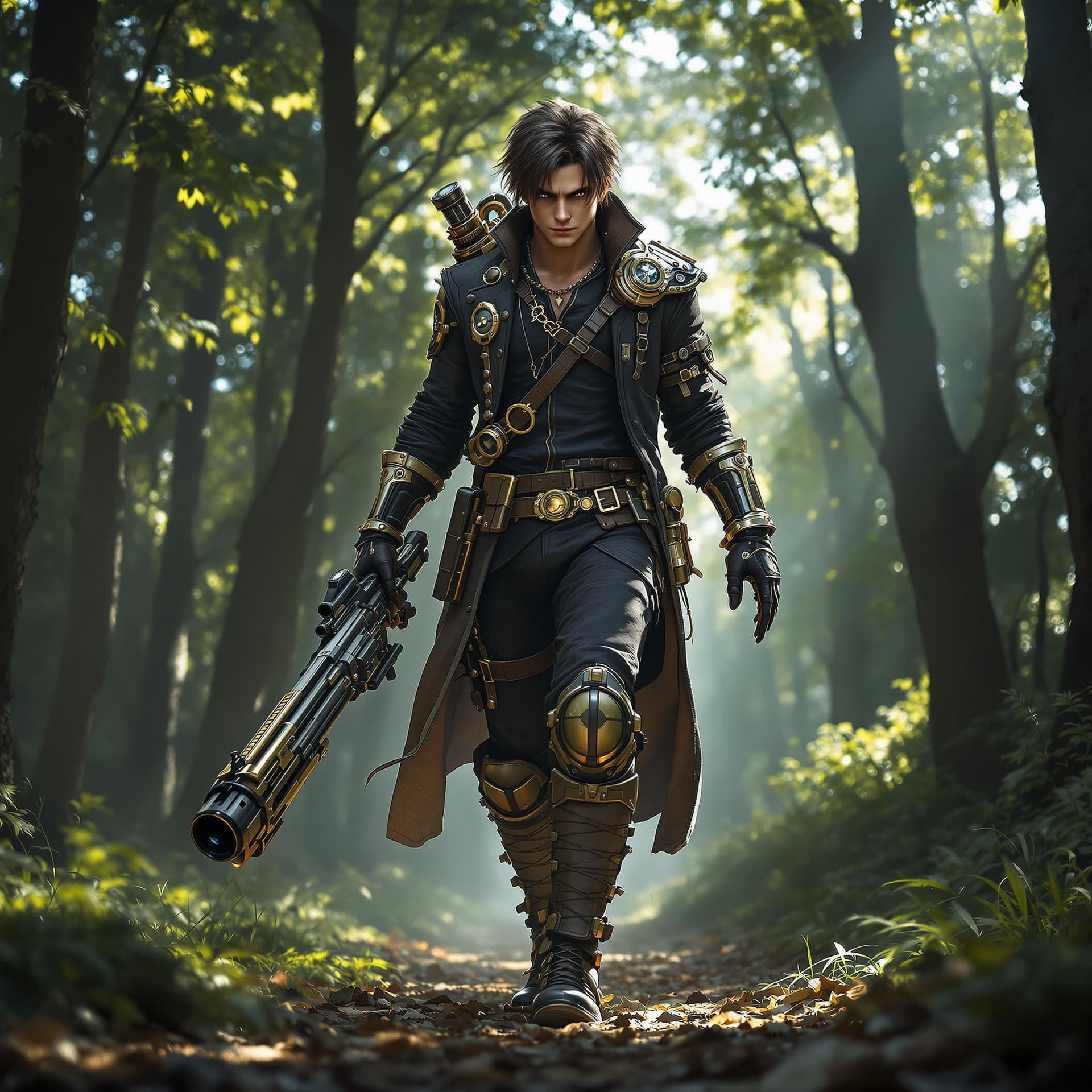 AI generated: a young male sharpshooter (zoom out full body, head to toe), inspired by Dante Sparda from Devil May...