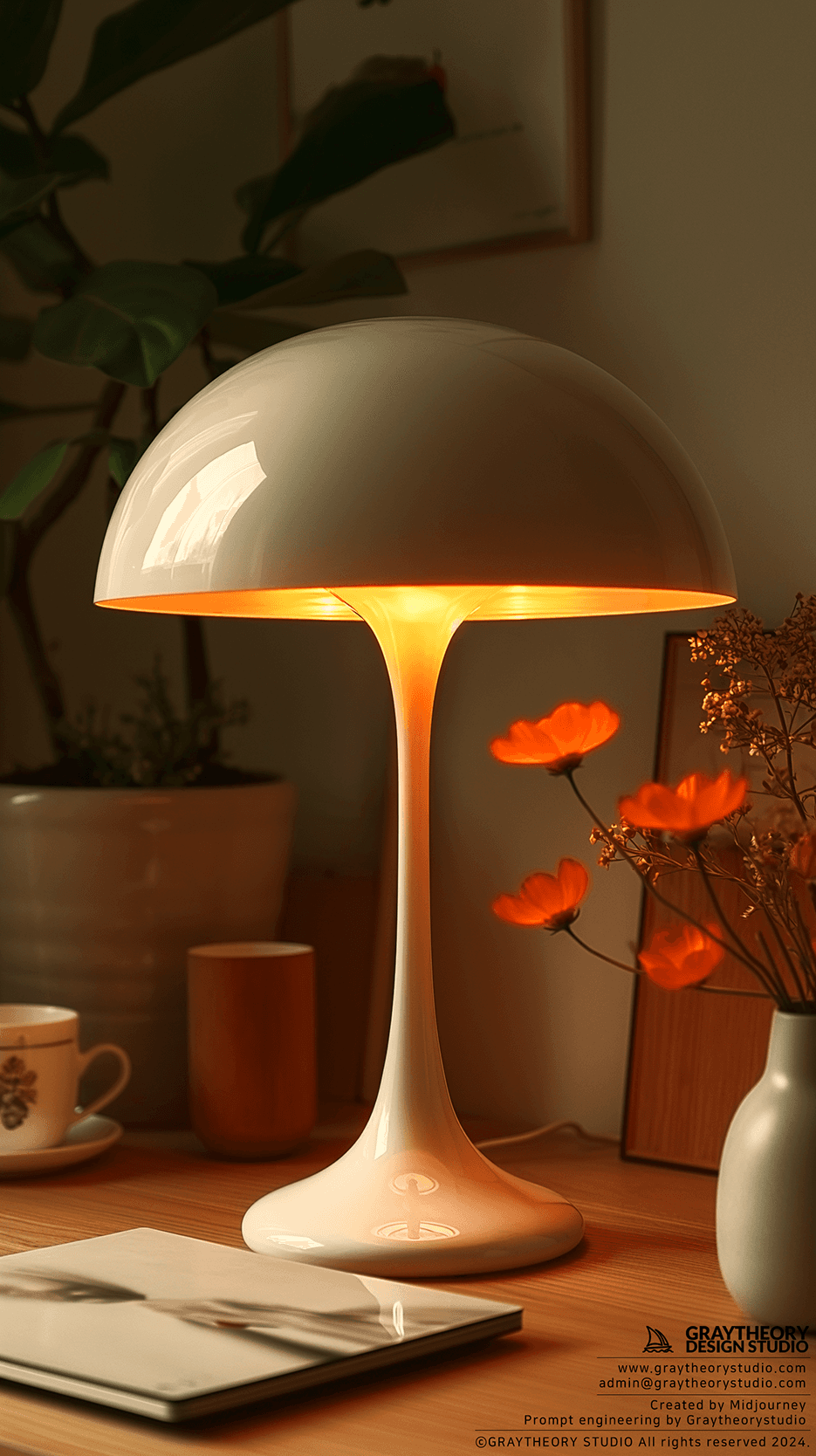 AI generated: photogrpahy, table Lamp, contrast of the background