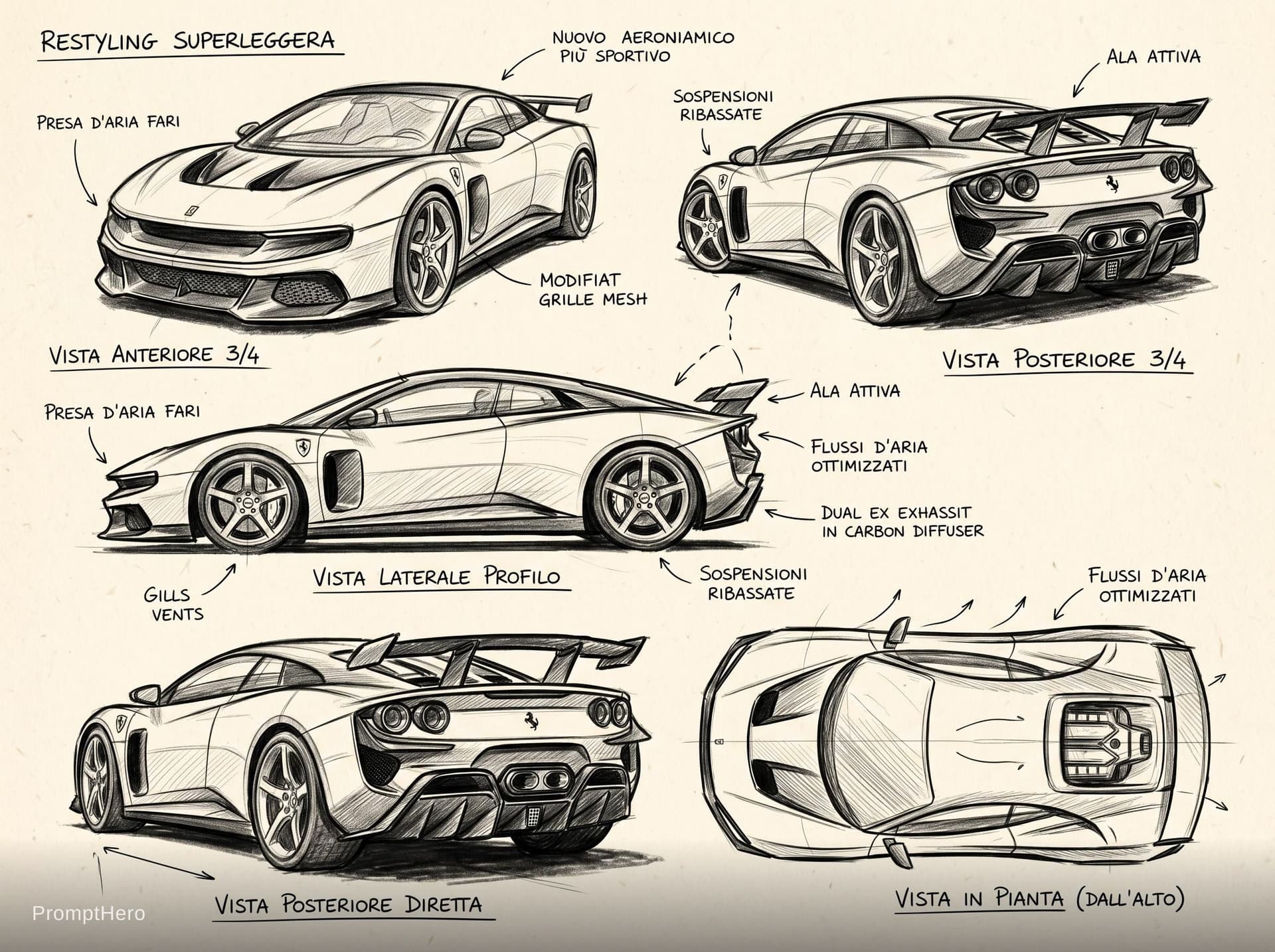 AI generated: "A single-panel industrial design concept sheet showing five distinct, sketchy, hand-drawn black ink...