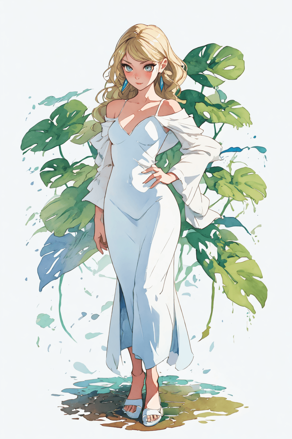 AI generated: tariq, illustration, ink color, watercolors, 1girl, solo, long legs, catwalk, full body shot, sexy, ...