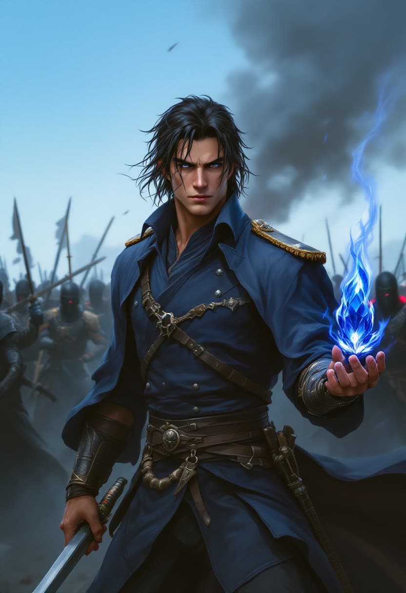 AI generated: Book cover-quality battle scene, a few Japanese style samurai and black-clad Japanese style ninjas a...