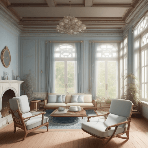 AI generated: High resolution photography interior design, dreamy sunken living room conversation pit, wooden floo...