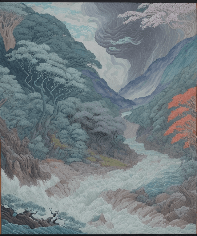 AI generated: storm,typhon,rock fill river,litter,rianing,rapid river water,Seawater backflow,Dangerous,endanger,
...