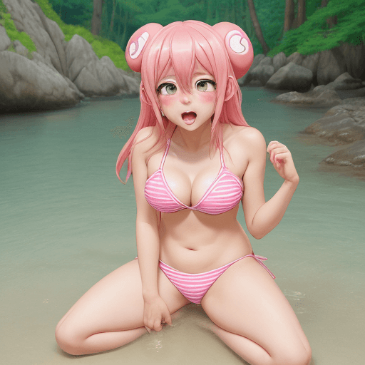 AI generated: GIRL, big cheast, Open mouth, watery eyes, blushed, anime style slyme, bare, One leg sits to the lef...