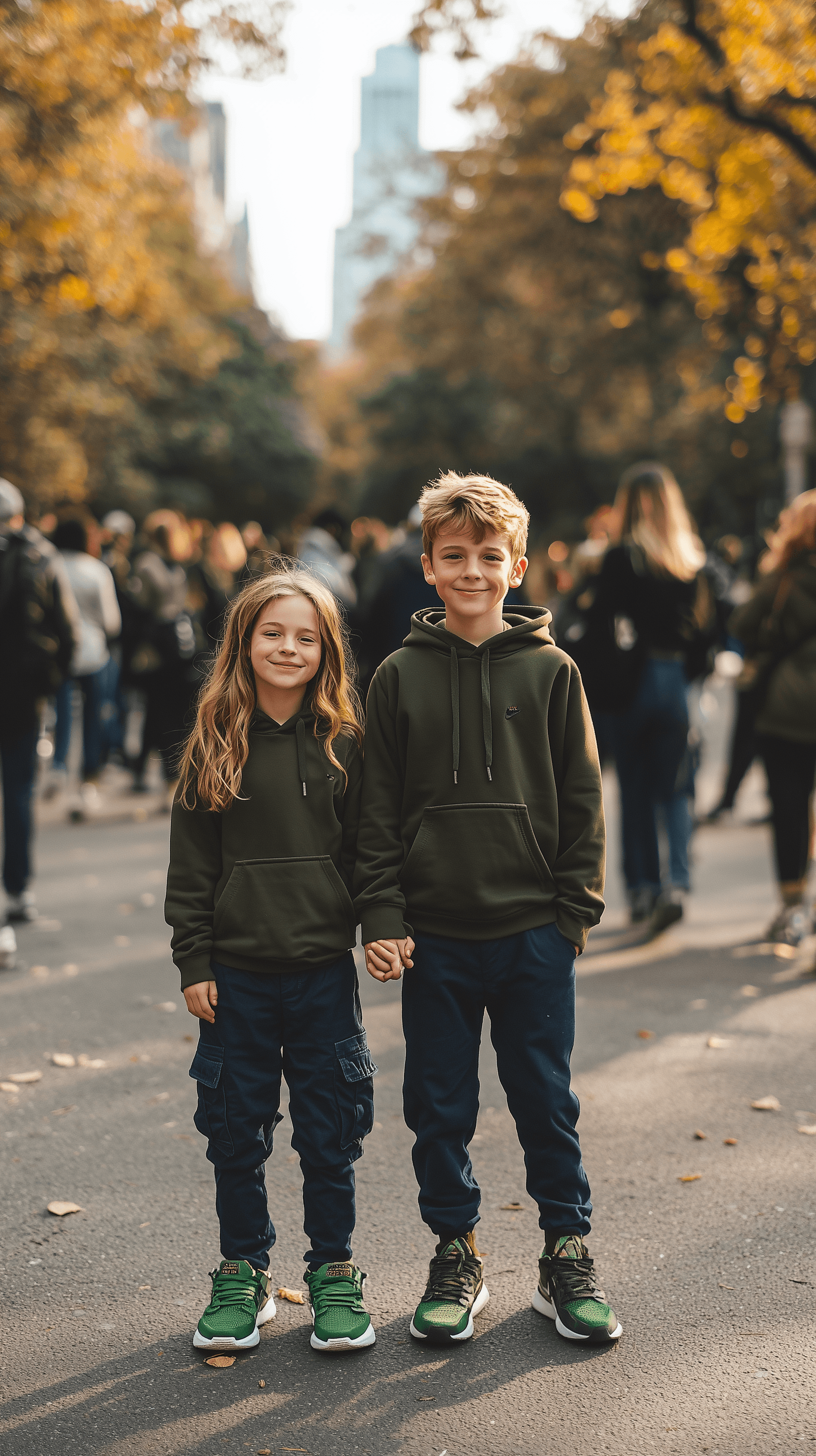 AI generated: photography, snap shot, distance range, cute boy and girl model, full-body, standing while holding h...
