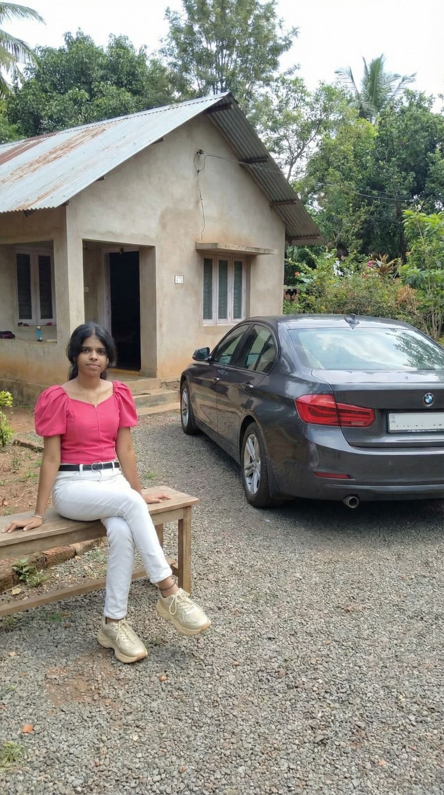AI generated: Create image of very simple house and BMW car 