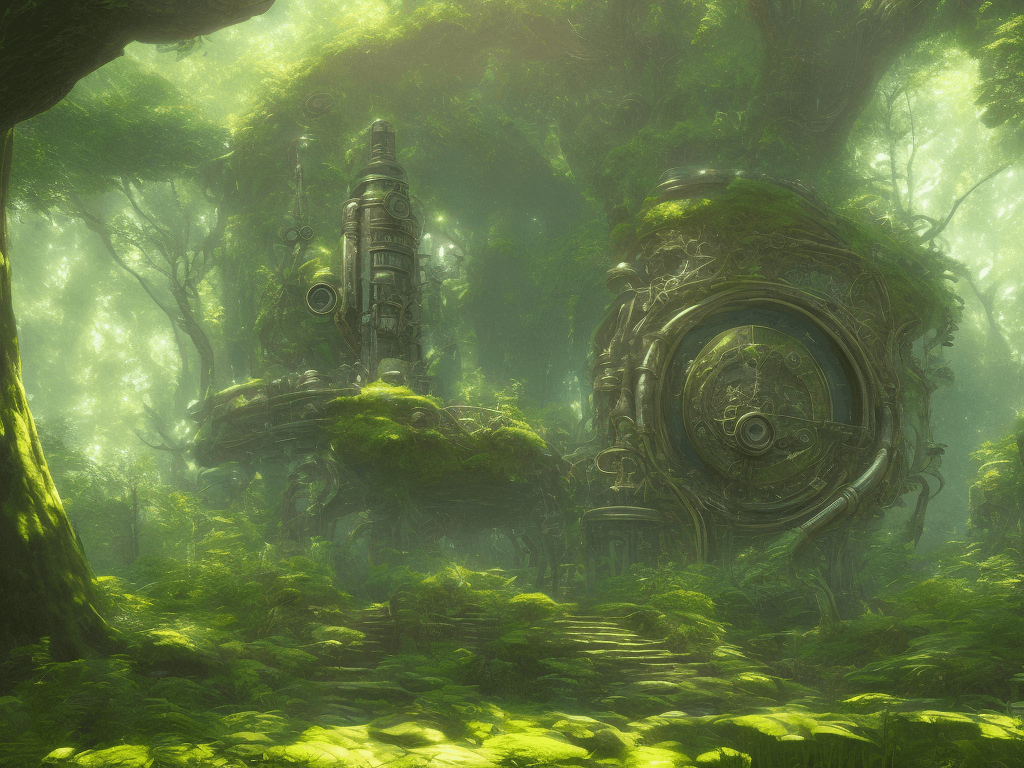 AI generated: < green lush forest with a magical portal at its core, photorealistic, cinematic lighting, drawn by ...