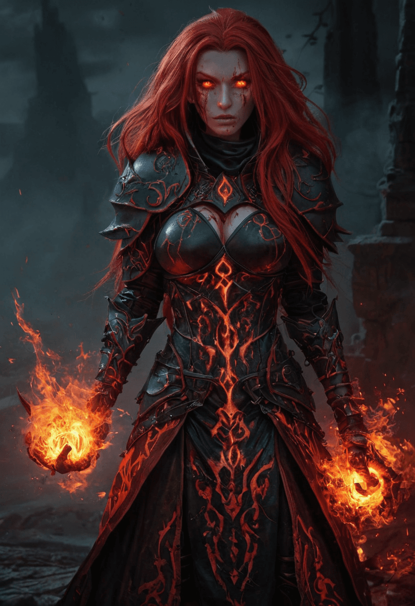 AI generated: <lora:add-detail-xl:1>,anime,highres,A crimson-haired sorceress stands before me,her fiery locks and...